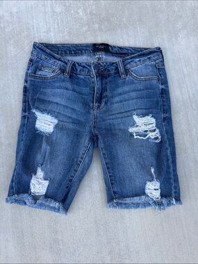 Celebrity Pink Distressed Dark Blue Denim Bermuda Shorts